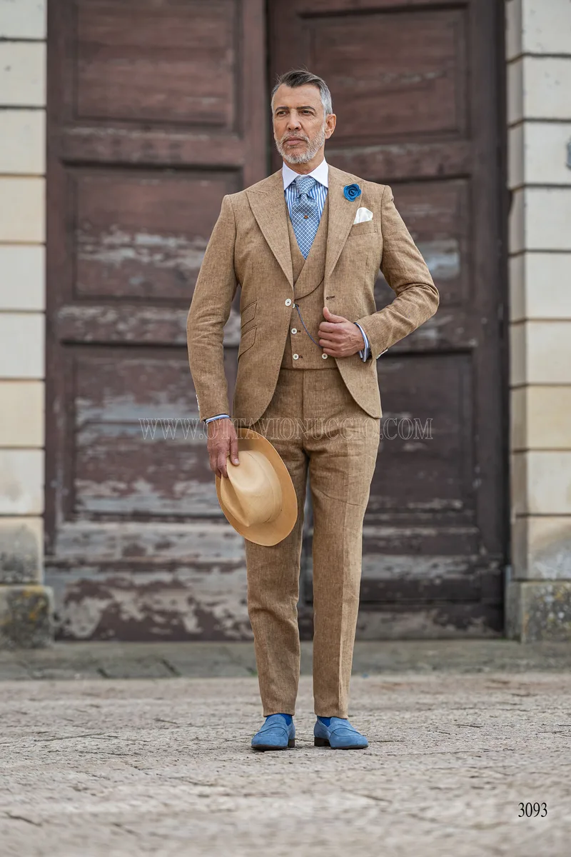 Abito matrimonio country chic uomo lino marrone chiaro 3