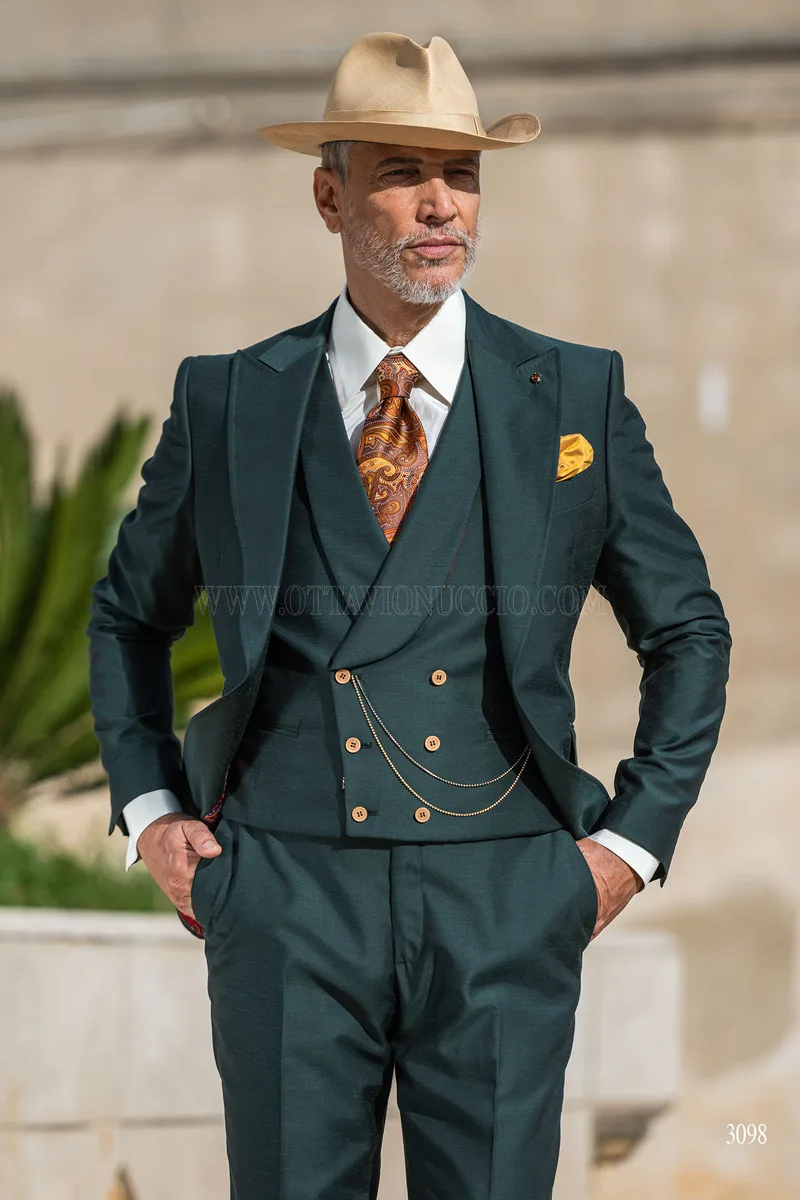 Abito da cerimonia uomo verde petrolio gilet doppiopetto 1