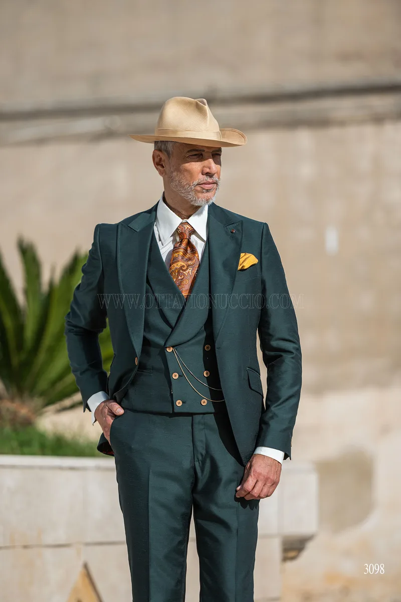 Abito da cerimonia uomo verde petrolio gilet doppiopetto 2