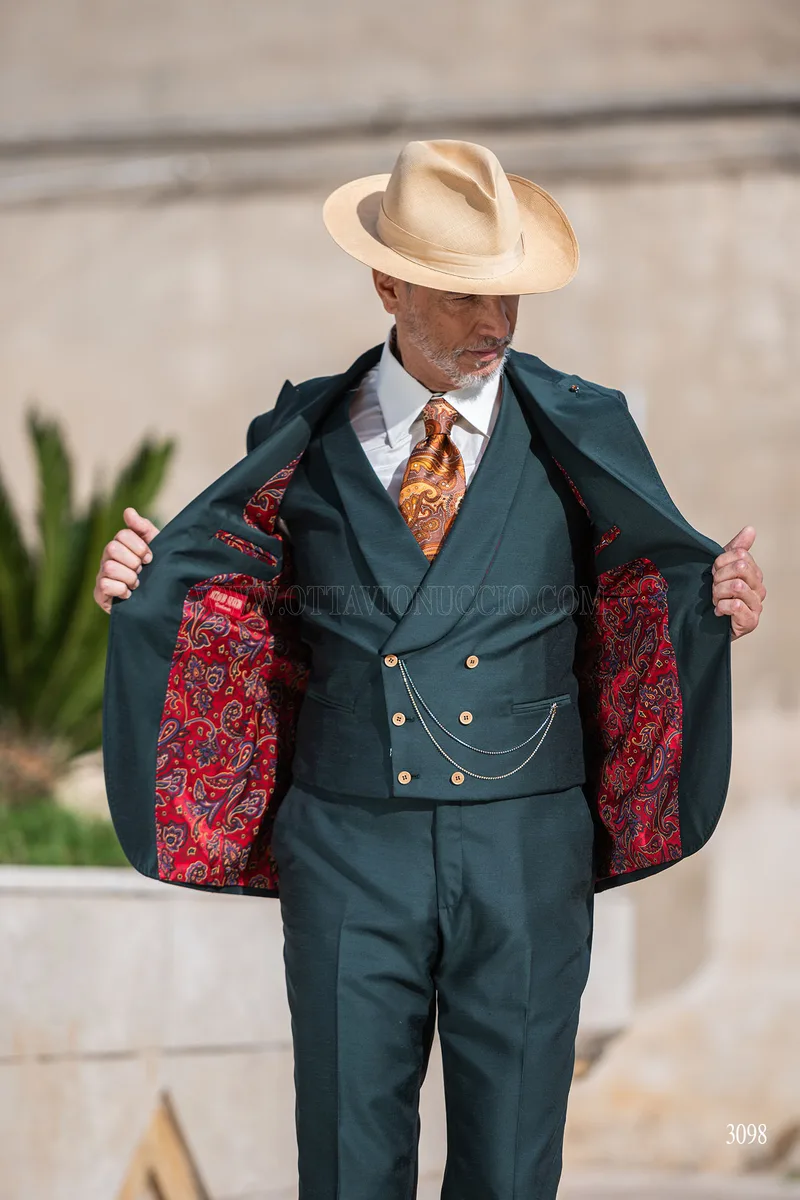 Abito da cerimonia uomo verde petrolio gilet doppiopetto 3