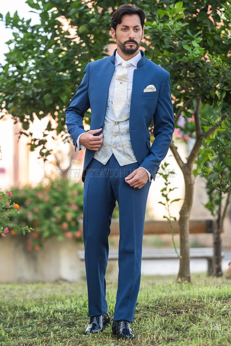 Abito coreano da sposo blu royal 2