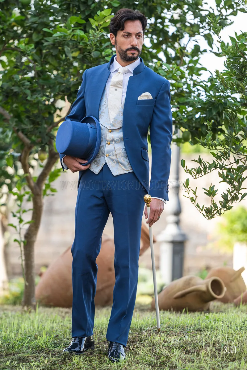 Abito coreano da sposo blu royal 3