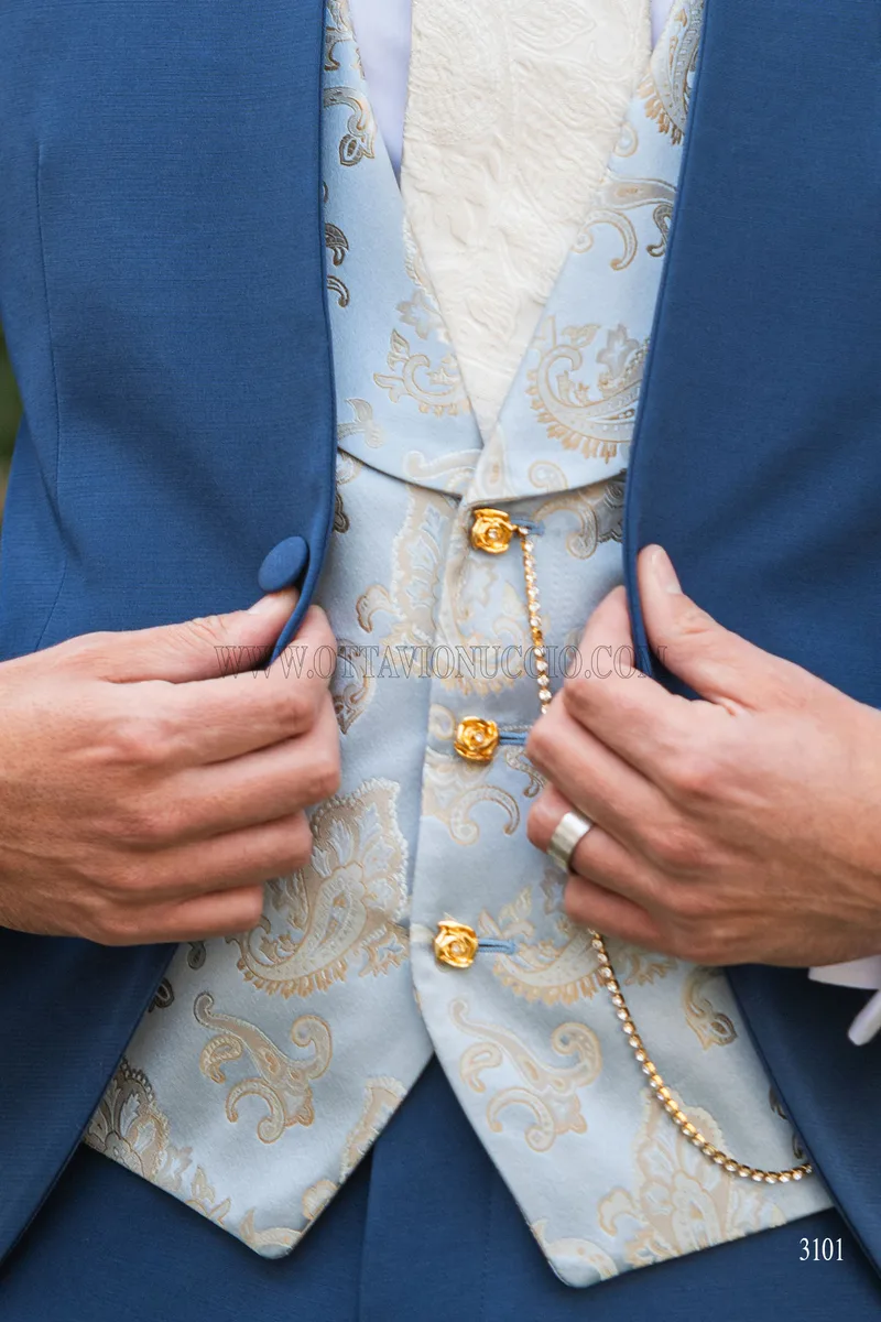 Abito coreano da sposo blu royal 4