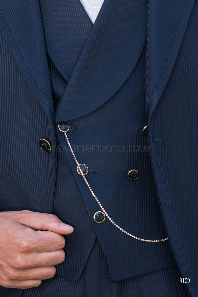 Vestito da sposo uomo blu con gilet doppiopetto 4