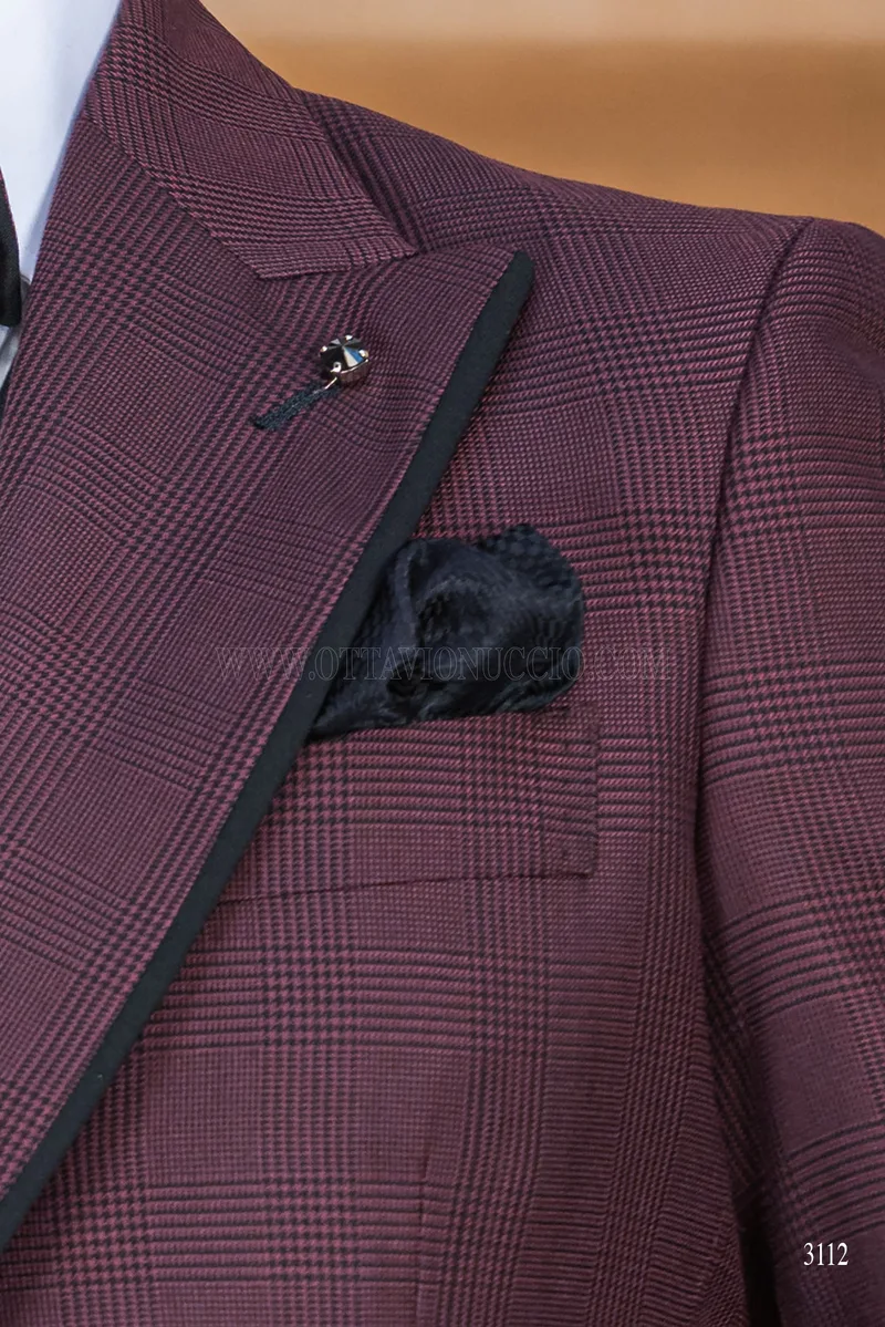 Abito cerimonia uomo bordeaux in principe di galles pantalone nero 6