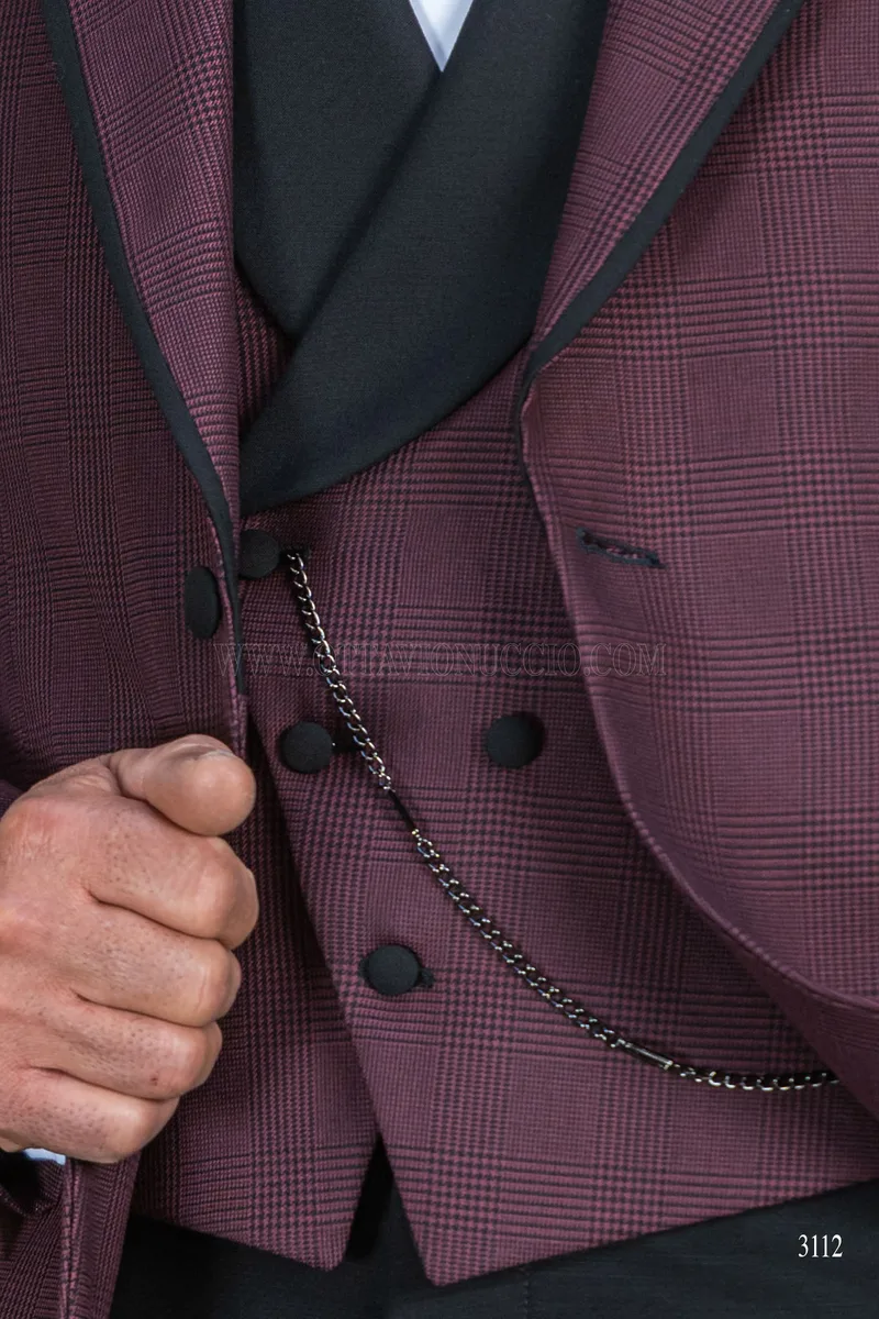 Abito cerimonia uomo bordeaux in principe di galles pantalone nero 4