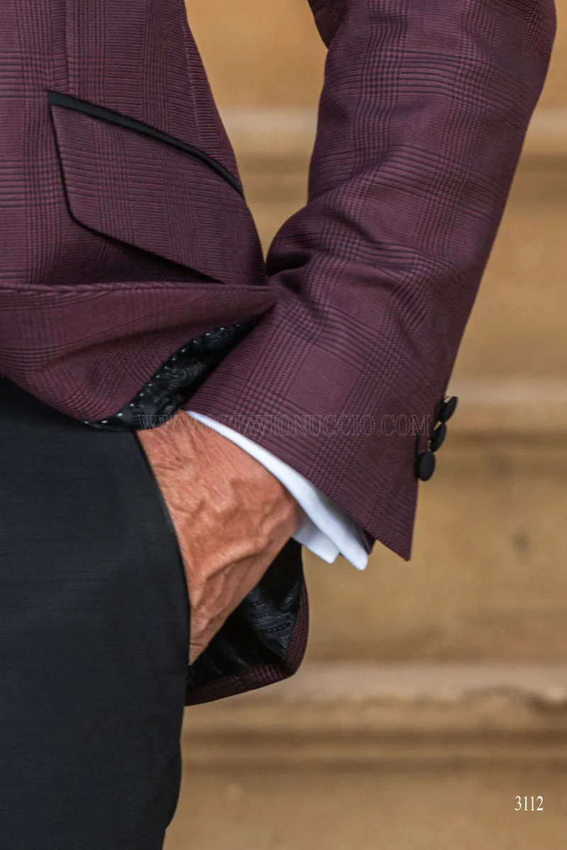 Abito cerimonia uomo bordeaux in principe di galles pantalone nero 7