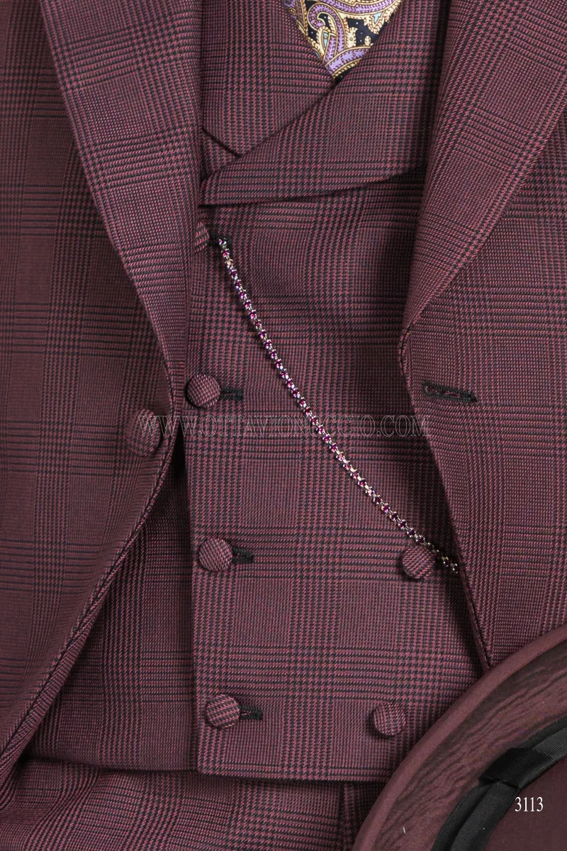 Abito da sposo tight moderno bordeaux principe di galles 4