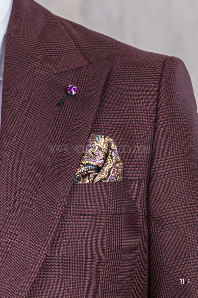 Abito da sposo tight moderno bordeaux principe di galles 6
