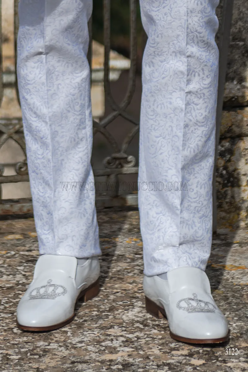 Vestito sposo coreana damascata bianca con passamaneria di strass 8