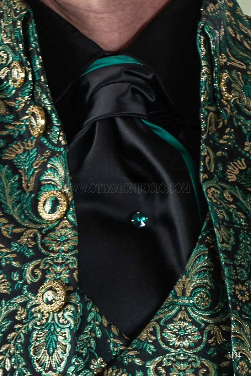 Vestito sposo gotico broccato verde oro collo Napoleone 5