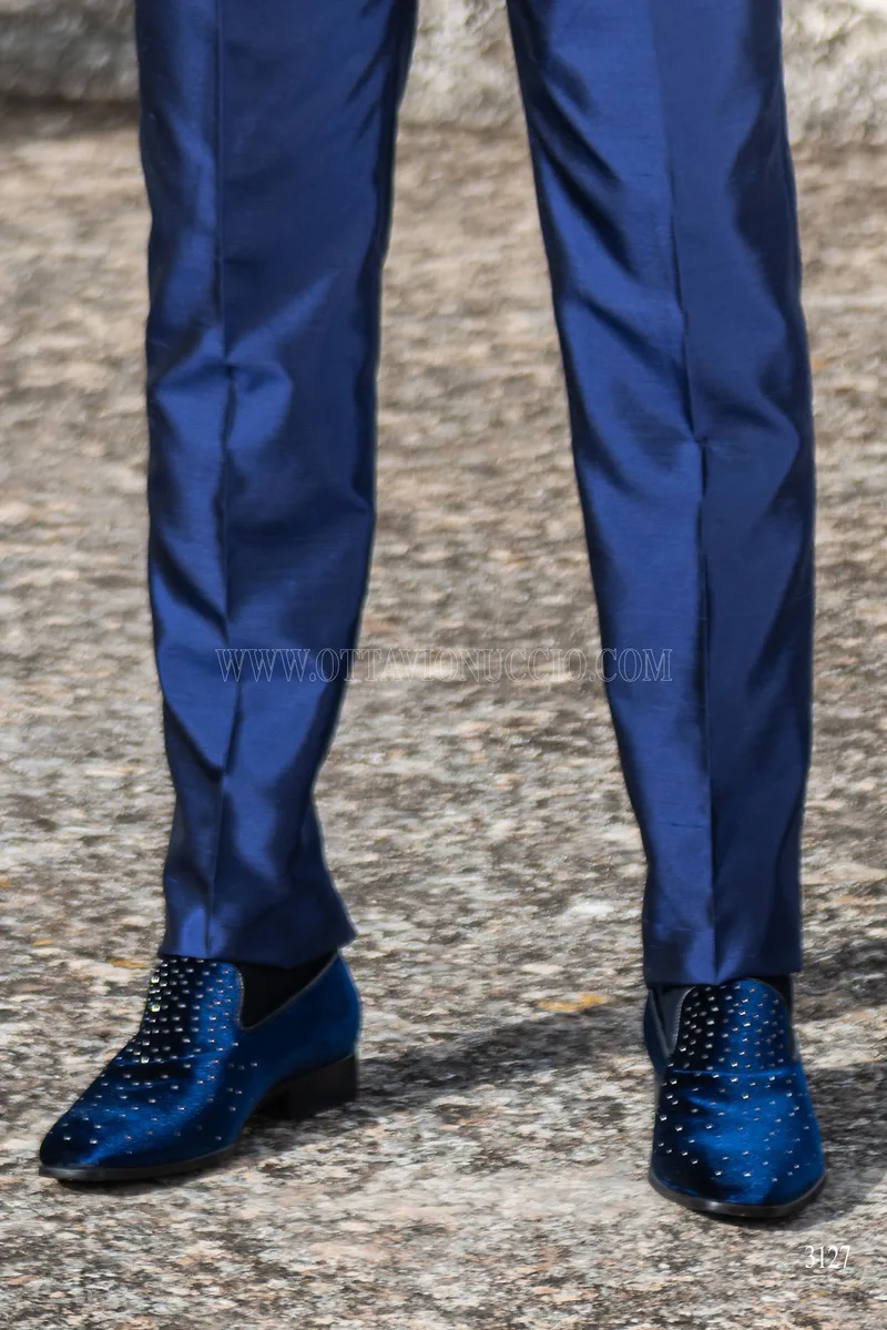Abito sposo stile barocco eccentrico blu ricamato argento 8