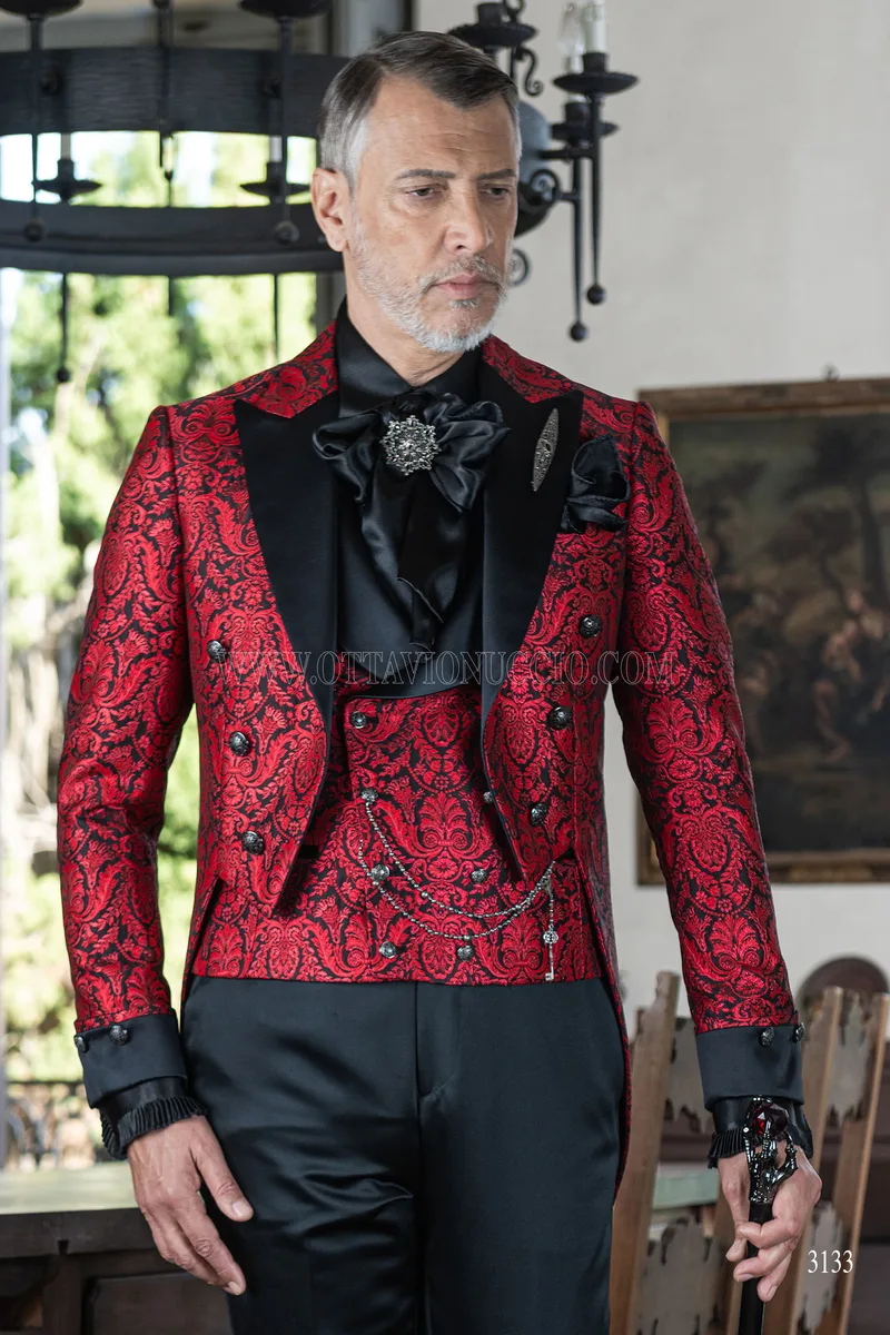 Frac uomo gotico broccato floreale rosso 1