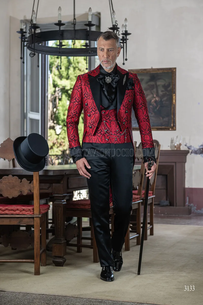 Frac uomo gotico broccato floreale rosso 2
