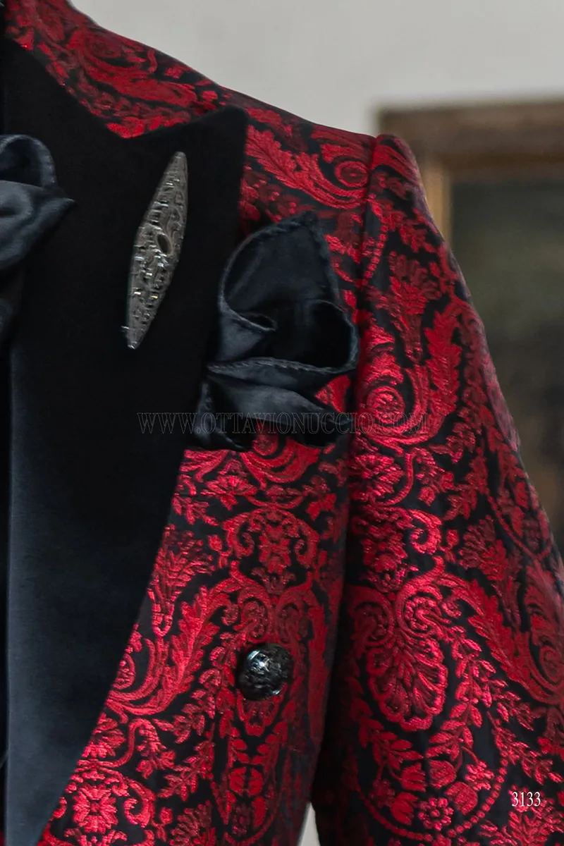 Frac uomo gotico broccato floreale rosso 6