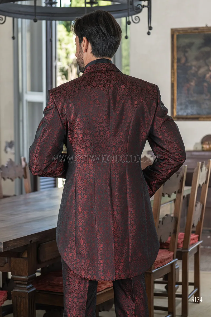 Frac uomo gotico damascato floreale bordeaux 2