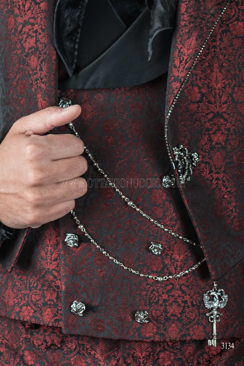 Frac uomo gotico damascato floreale bordeaux 4