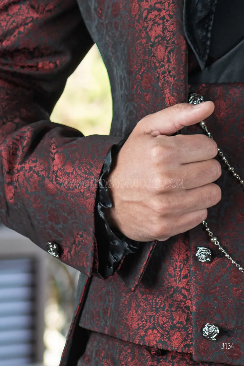 Frac uomo gotico damascato floreale bordeaux 7