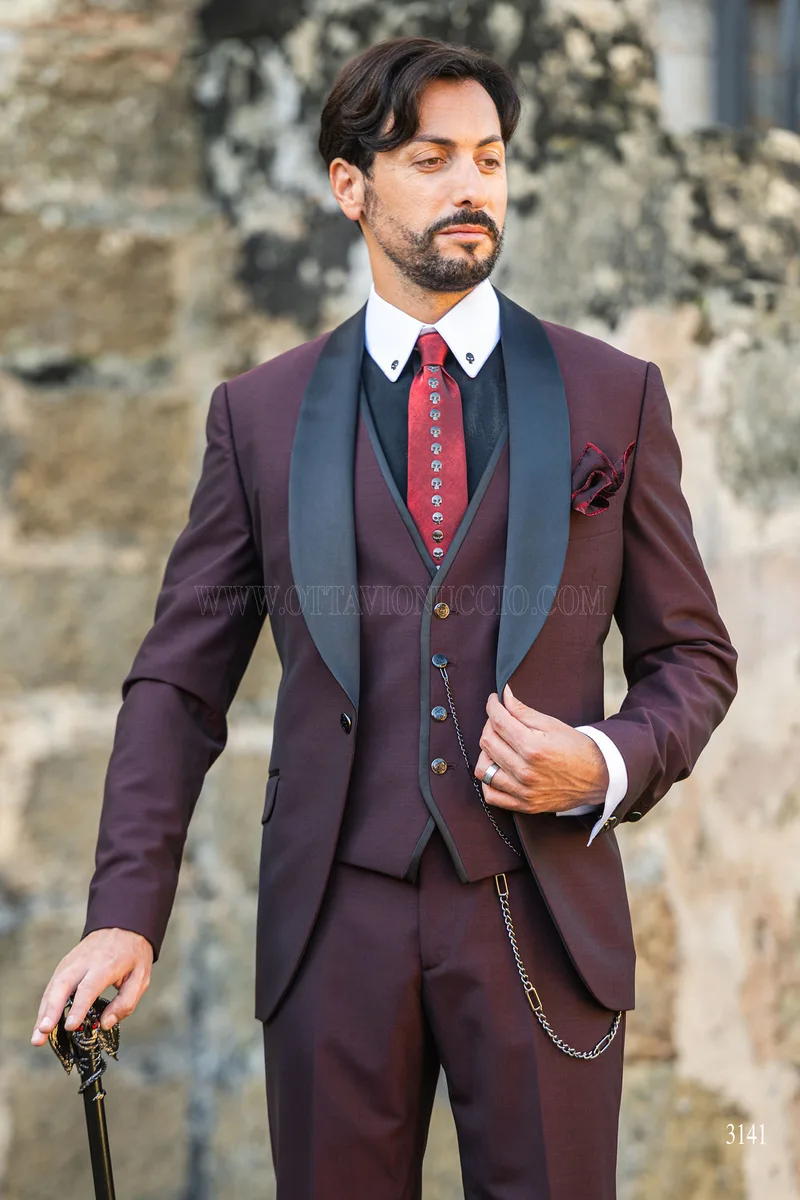 Smoking uomo bordeaux per matrimonio stile rock 1