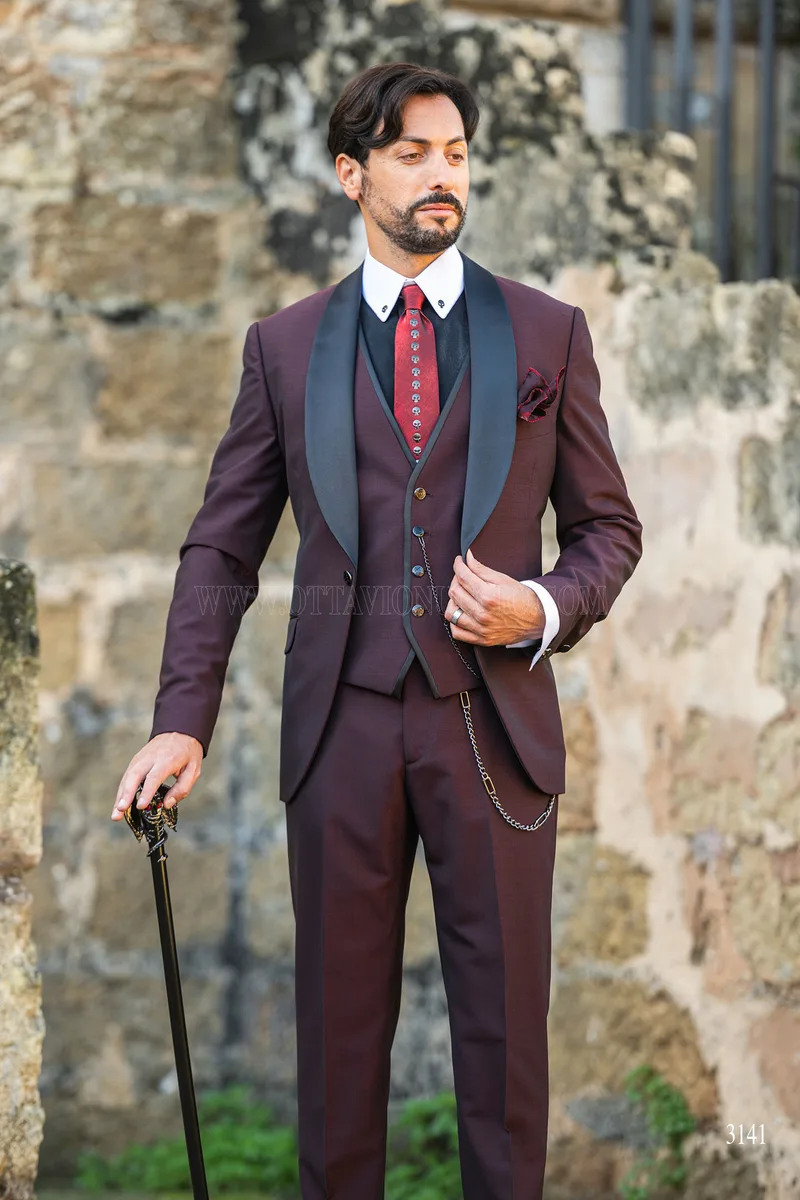 Smoking uomo bordeaux per matrimonio stile rock 2