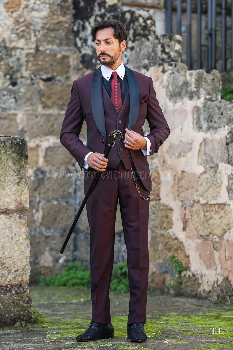 Smoking uomo bordeaux per matrimonio stile rock 3