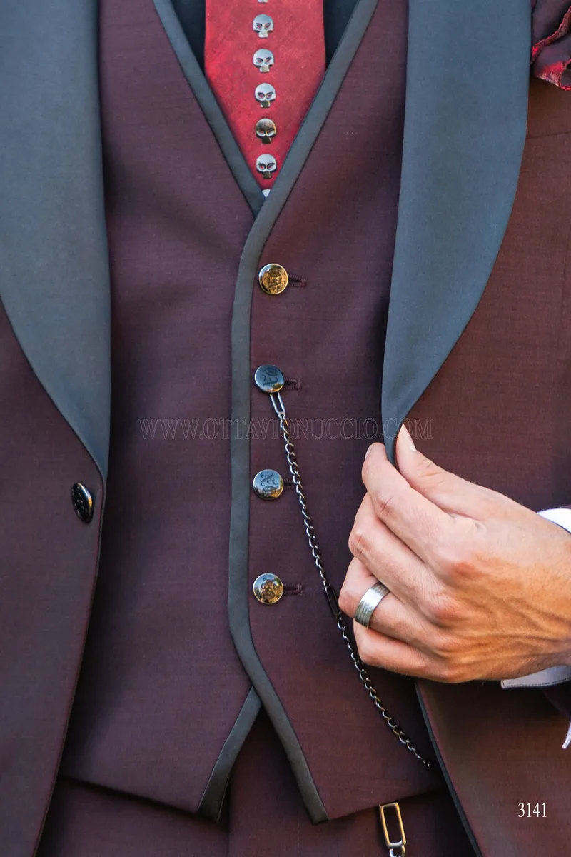 Smoking uomo bordeaux per matrimonio stile rock 4