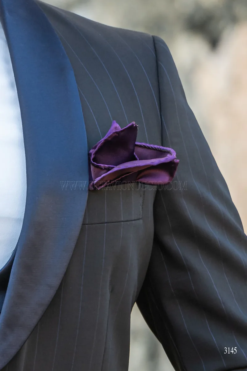 Smoking uomo nero gessato blu per matrimoni vintage 5