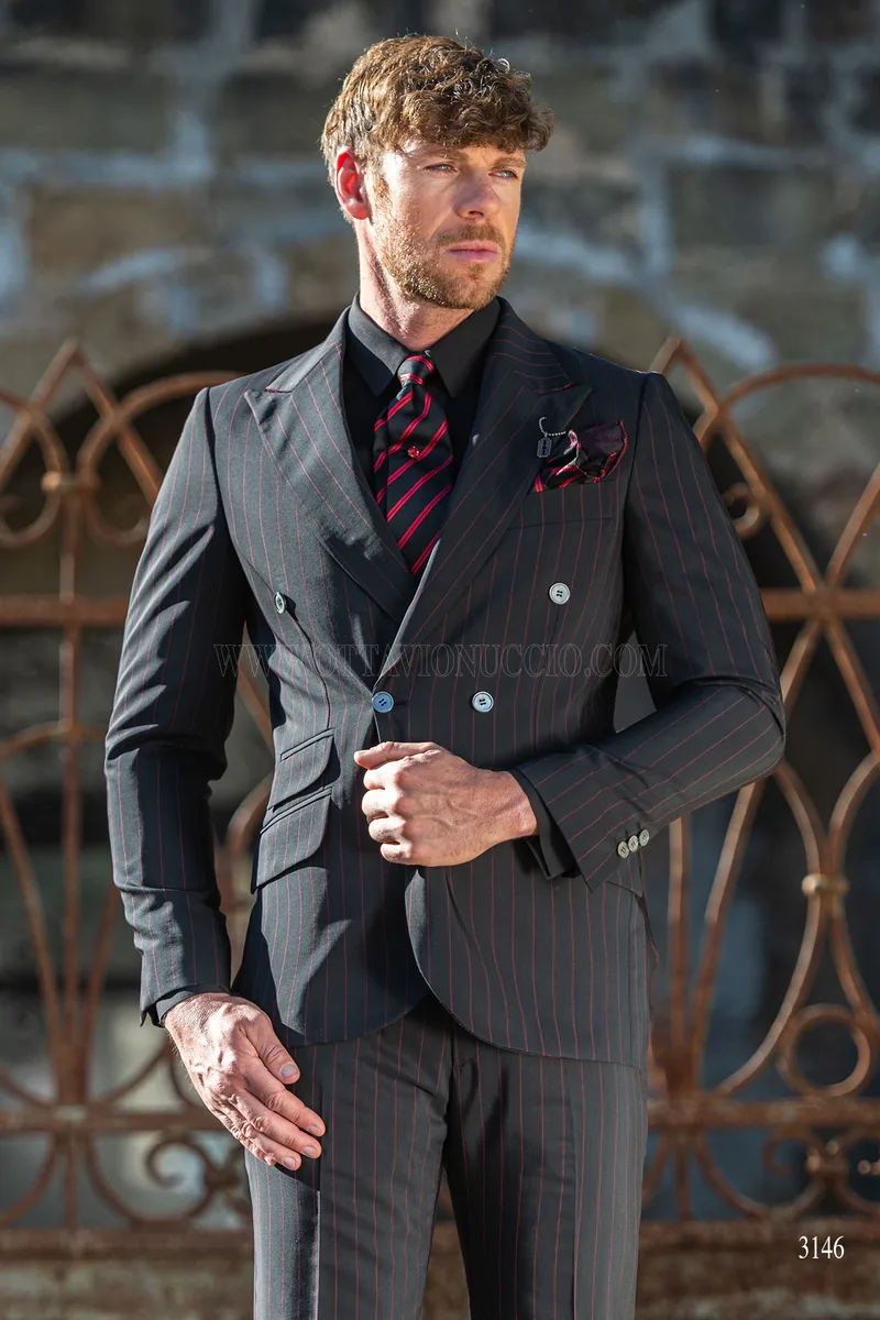 Abito uomo nero gessato rosso per matrimoni vintage 1