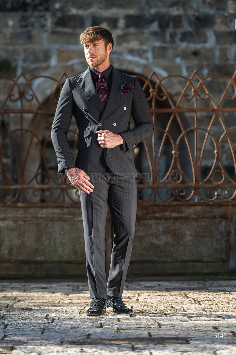 Abito uomo nero gessato rosso per matrimoni vintage 2