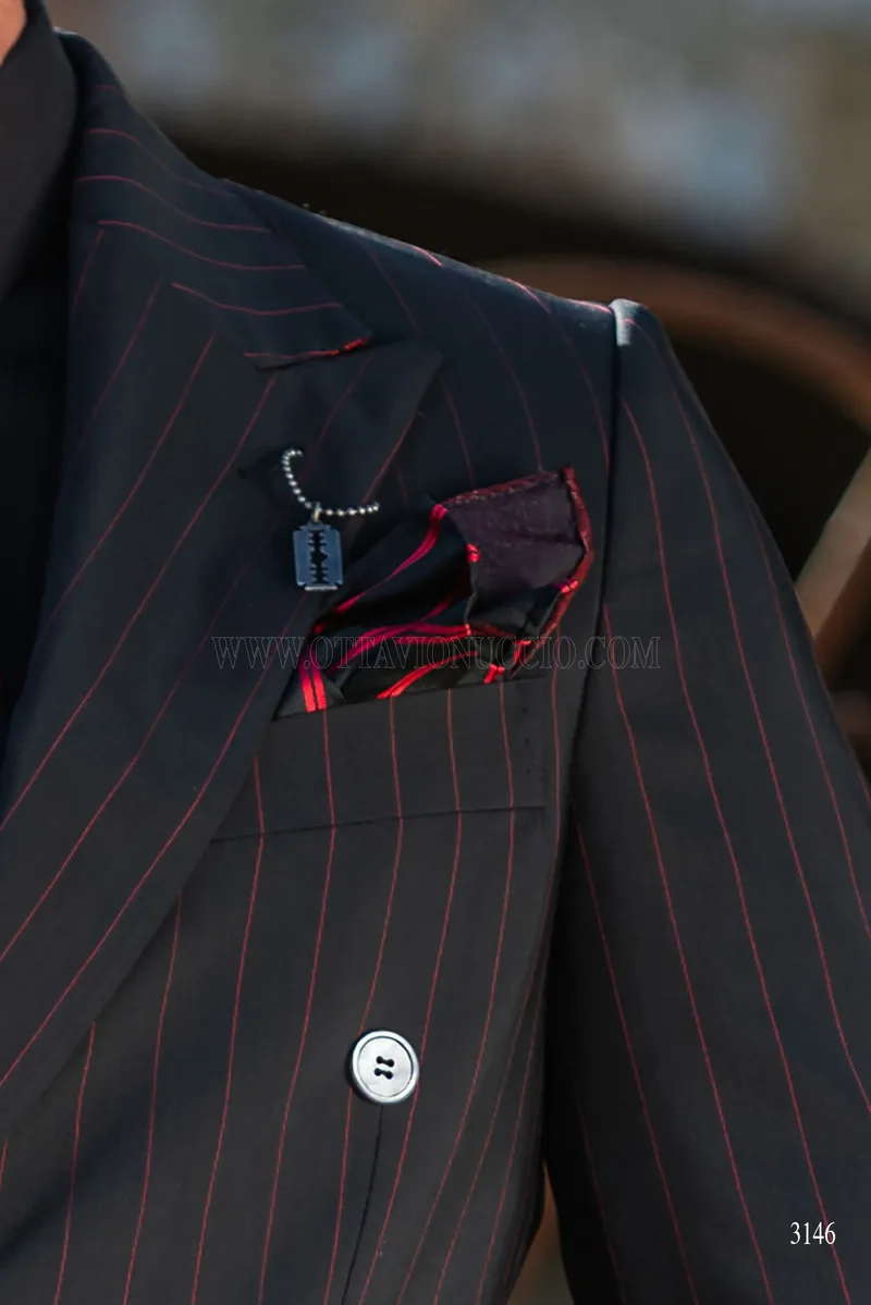 Abito uomo nero gessato rosso per matrimoni vintage 4