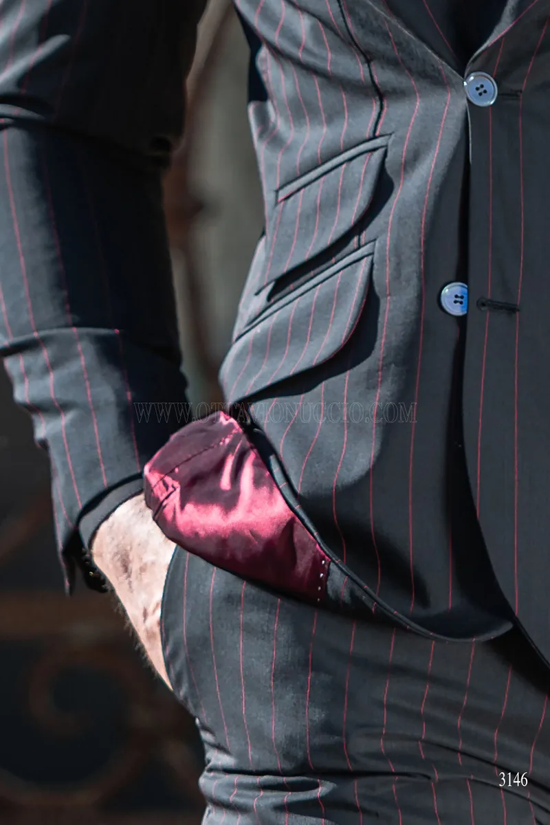 Abito uomo nero gessato rosso per matrimoni vintage 5
