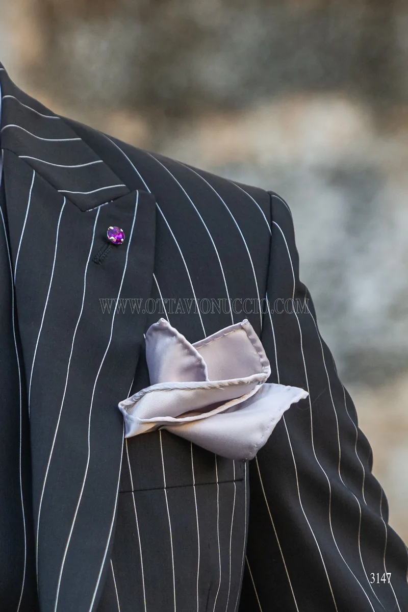 Abito da cerimonia uomo stile rock nero gessato bianco 7