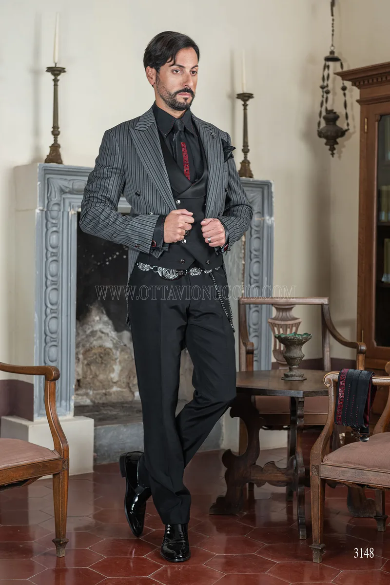 Frac gessato uomo sposo goth steampunk 3