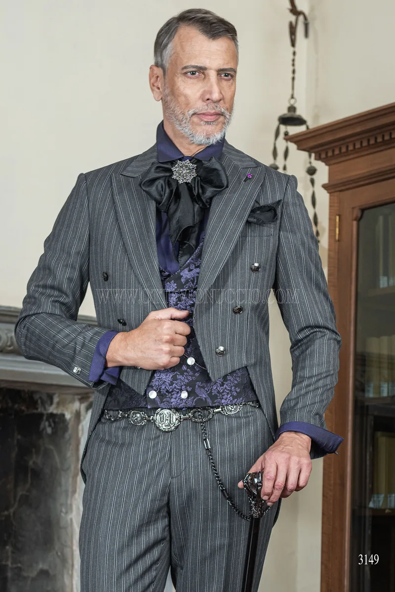 Frack uomo sposo steampunk gessato grigio 1