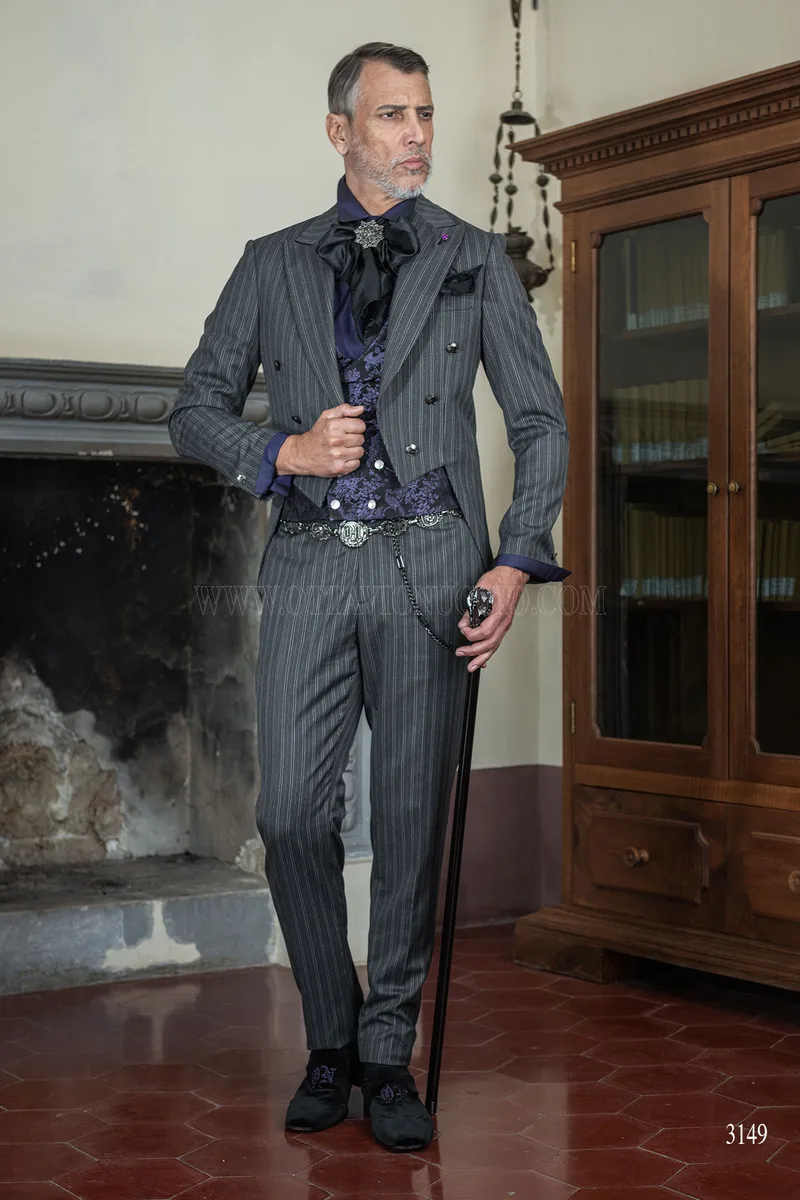 Frack uomo sposo steampunk gessato grigio 2