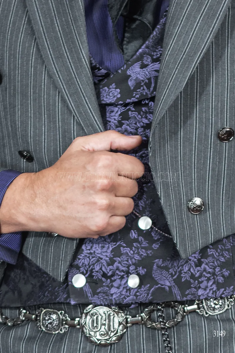 Frack uomo sposo steampunk gessato grigio 3