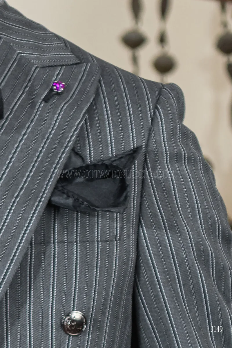 Frack uomo sposo steampunk gessato grigio 5
