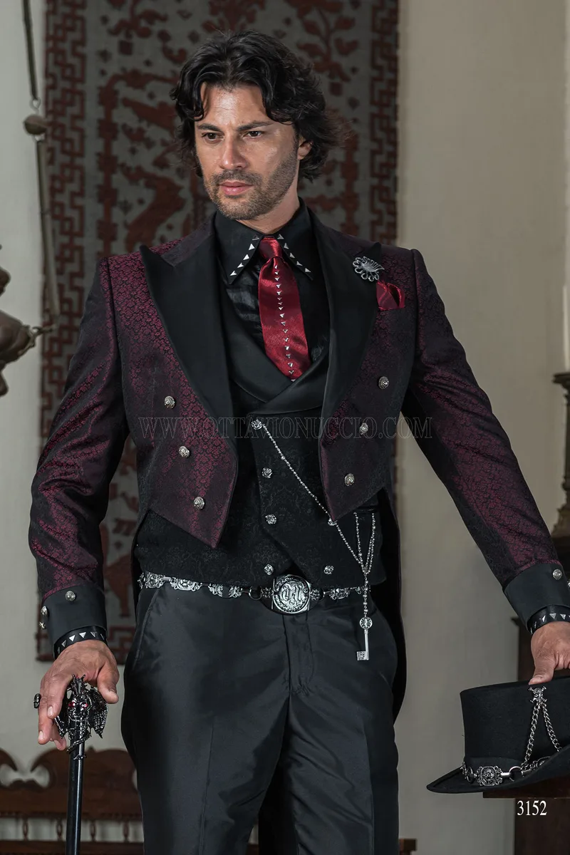 Frac steampunk damascato bordeaux da sposo 1