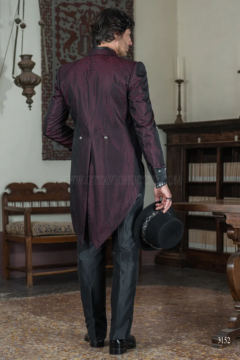 Frac steampunk damascato bordeaux da sposo 3