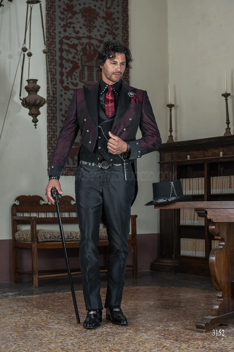 Frac steampunk damascato bordeaux da sposo 4