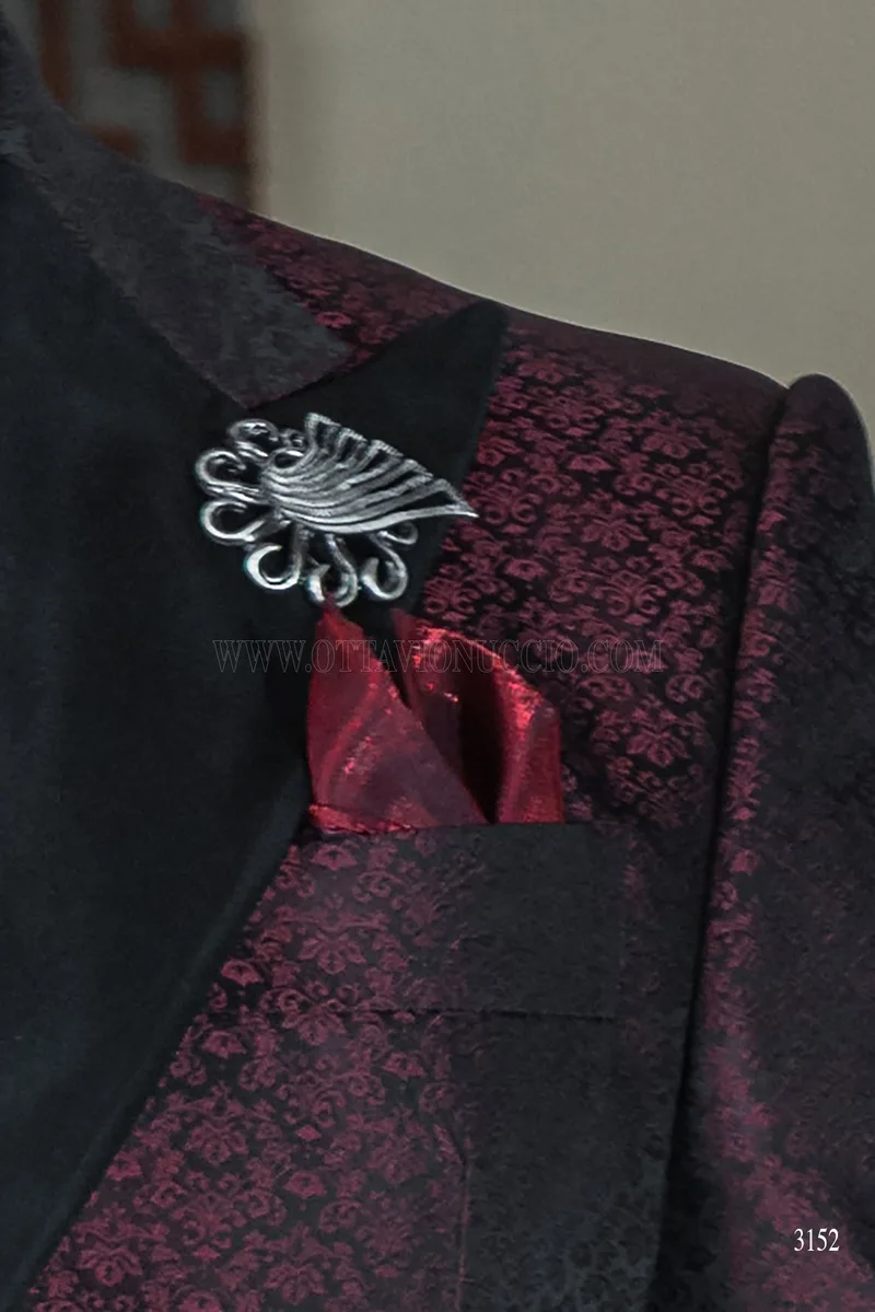 Frac steampunk damascato bordeaux da sposo 6