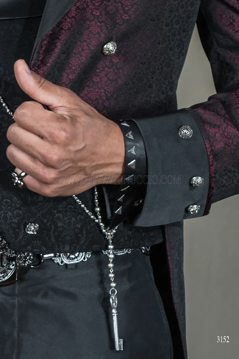 Frac steampunk damascato bordeaux da sposo 7
