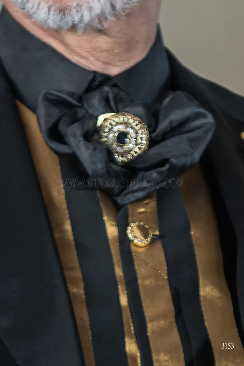 Frac uomo nero sposo in stile steampunk con pantalone damascato nero oro 6