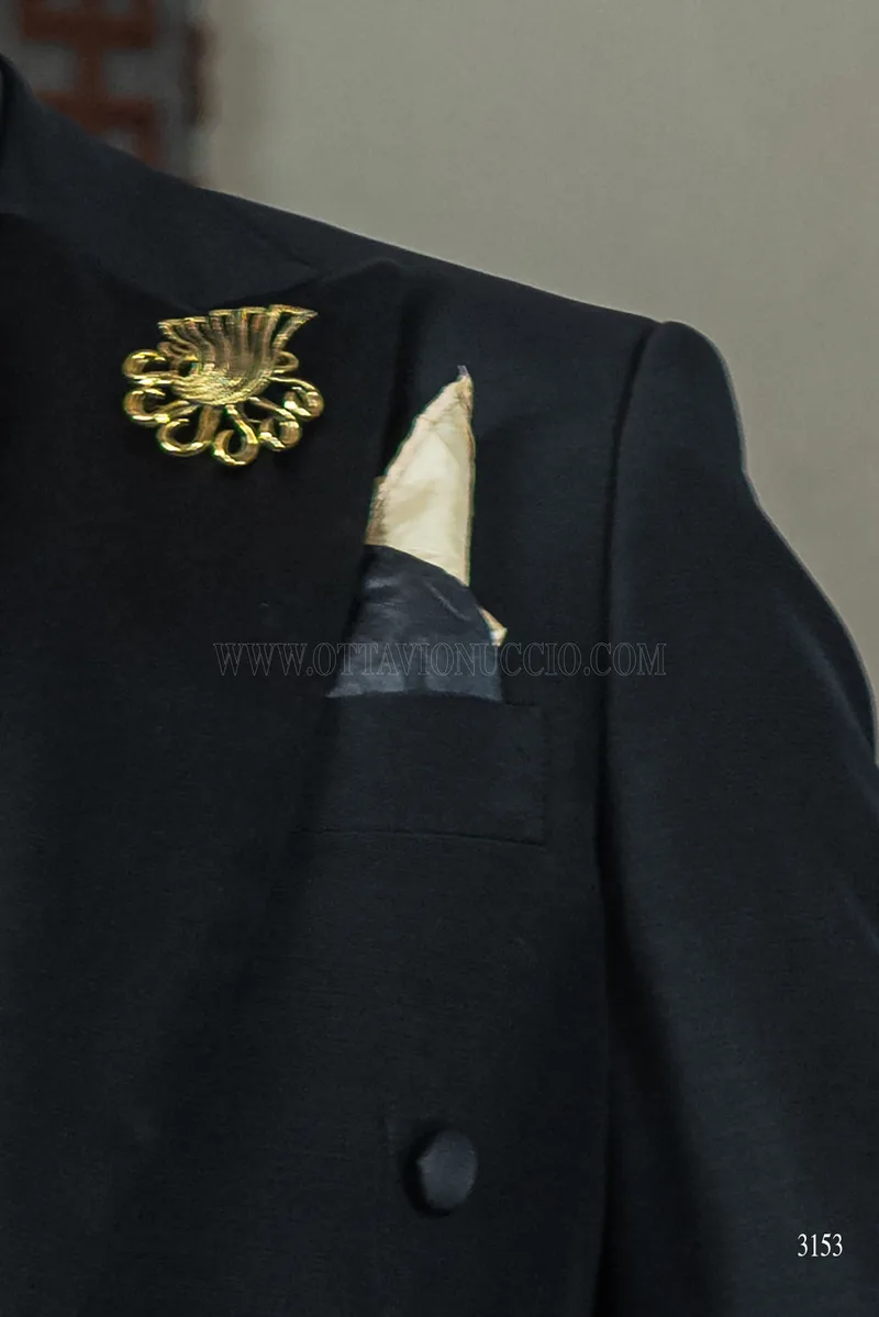 Frac uomo nero sposo in stile steampunk con pantalone damascato nero oro 7