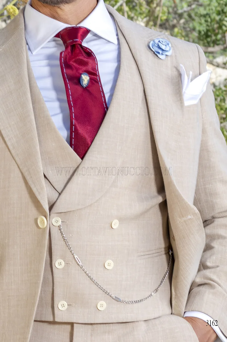 Abito Tre Pezzi Sartoriale in Misto Lino – Beige Sabbia 3