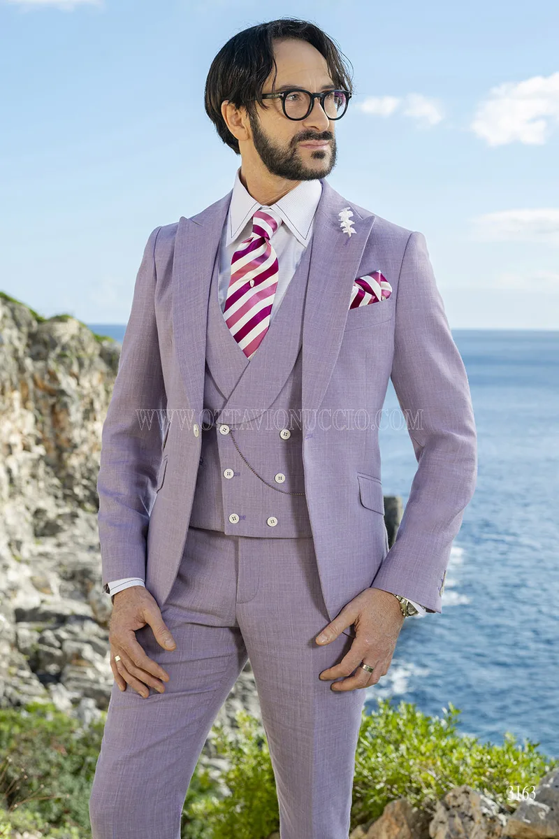 Abito Tre Pezzi Sartoriale in Misto Lino – Lavanda – pa