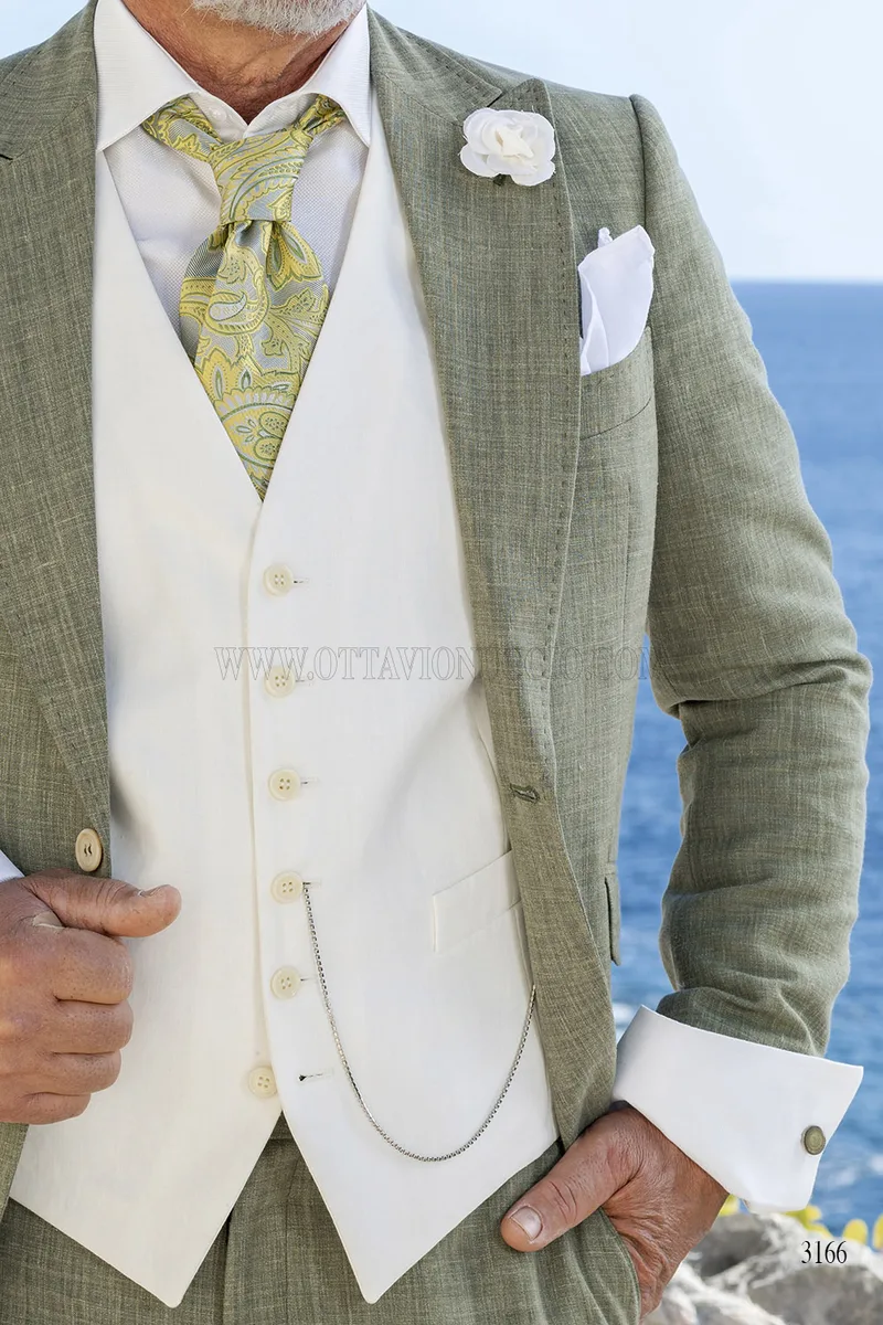 Abito Cerimonia Uomo Estivo in misto Lino Verde 3