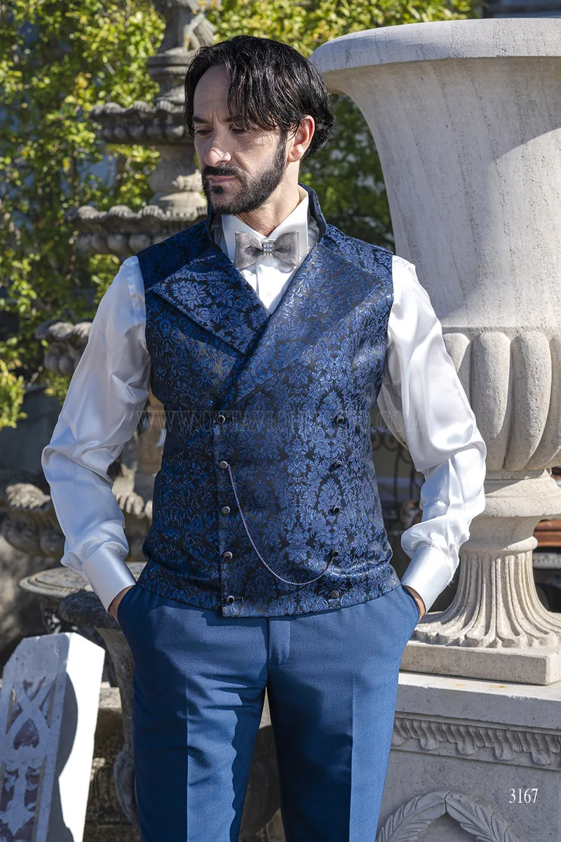 Abito Sposo Coreana Blu Royal con Gilet Damascato – pa-gilet