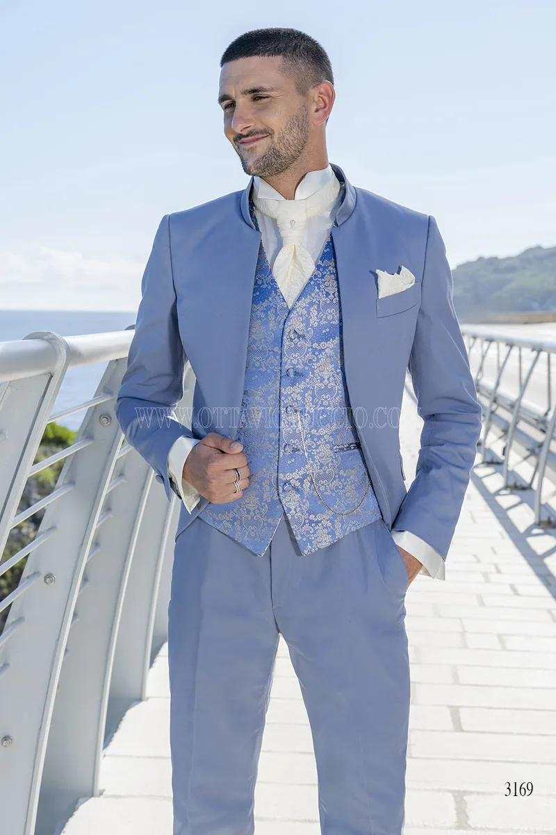 Abito Sposo Luxury Celeste in Cotone - Modello Coreana – pa
