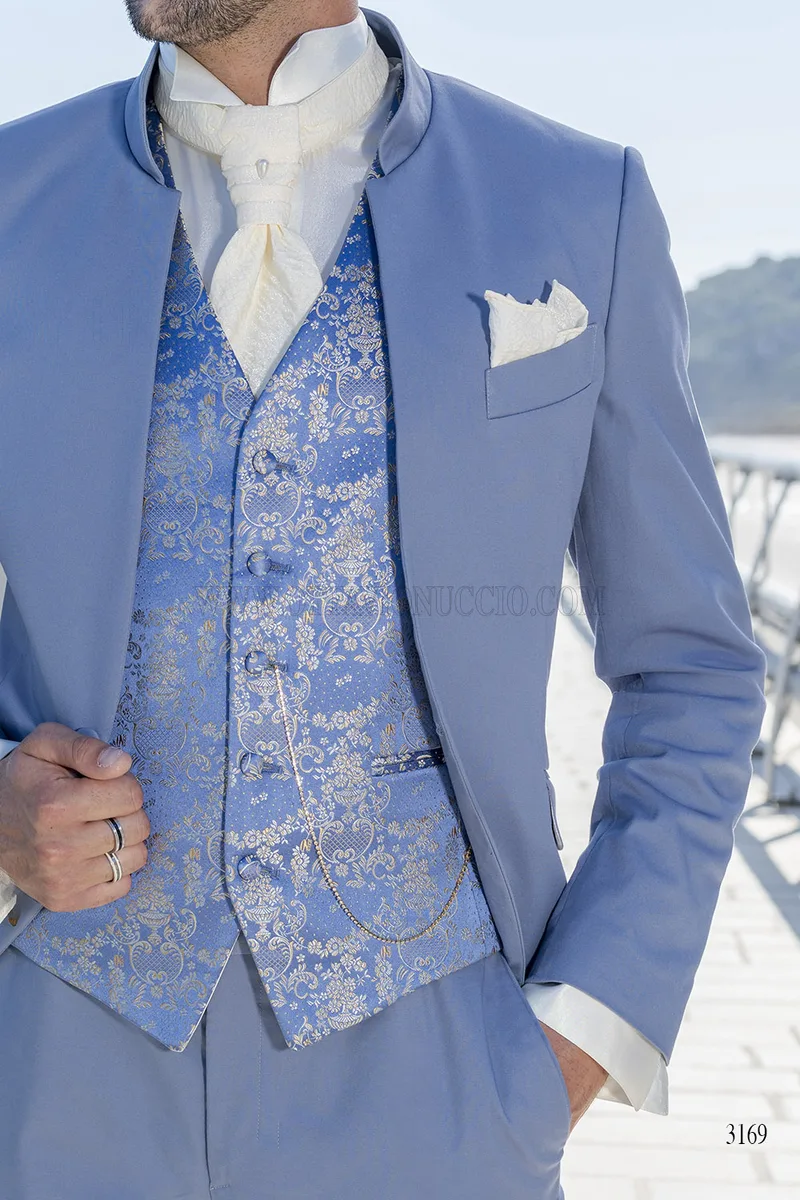 Abito Sposo Luxury Celeste in Cotone - Modello Coreana 3